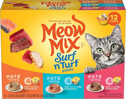 Meow Mix Paté in Gravy Wet Cat Food Variety Pack, Surf n’ Turf Patés 2.75 Ounce (Pack of 12) from SKANDA INTERNATIONAL FZ LLE