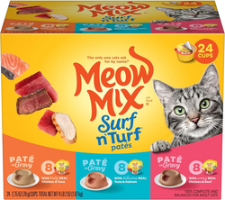 Meow Mix Paté in Gravy Wet Cat Food Variety Pack, Surf n’ Turf Patés 2.75 Ounce (Pack of 24) from SKANDA INTERNATIONAL FZ LLE