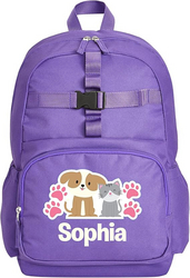 Let's Make Memories Kids Backpack for School, Personalized Back to School - Bookbag with Optional Lunch Box - Purple, Puppy + Kitten from SKANDA INTERNATIONAL FZ LLE
