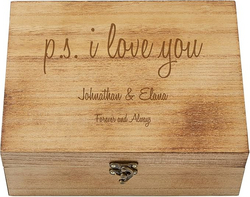 Let's Make Memories Personalized Wooden Keepsake Box With Hinged Lid - Wood Memento Box - Decorative Storage - Home Decor - For Couples, Wedding, Newlyweds - Laser Engraved - Love Letters