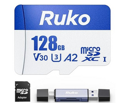 Ruko 128G Micro SD Card with Reader & Adapter, Memory Card Speed Up to 100MB/s, UHS-I, C10, A2, U3/V30, 4K UHD, Long-Lasting TF Card for Camera, Smartphone, Drone, Gaming Console from SKANDA INTERNATIONAL FZ LLE