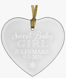 Let's Make Memories Personalized Babys First Christmas Ornament - 2025 Keepsake Ornament - Laser-Engraved Glass - Heart - Sweet Baby Girl