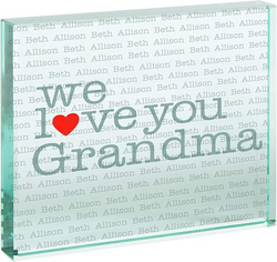 Let's Make Memories - Personalized Sentimental Glass Block - We Heart 2 Sided Glass Block - Customize with Any Name Plus Up to 20 Names - for Grandparents, Parents, Teachers & More - 4" Hx5 Wx3/4 D from SKANDA INTERNATIONAL FZ LLE