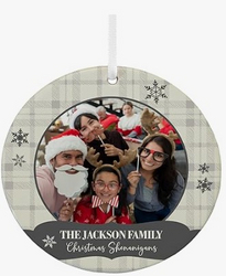Let's Make Memories Personalized Christmas Ornament - Family Photo with Snowflakes Border - 2024 Christmas Ornament - Wood - Round