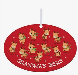 Let’s Make Memories Personalized Christmas Ornament - Little Deers - for Large Families - Oval - Wood - 2024 Christmas Ornament - 11–15 Names