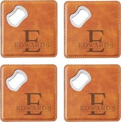 Let's Make Memories Personalized Bottle Opening Coasters - Engrave with Name & Initial - 2-in-1 Bottle Opener/Coaster - Set of 4 - Brown from SKANDA INTERNATIONAL FZ LLE
