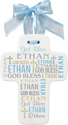 Let's Make Memories Personalized Newborn Cross - Religious Keepsake - Hanging Cross - Blue - Customize with Name - 8.25” x 10.5” from SKANDA INTERNATIONAL FZ LLE