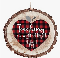 Let's Make Memories Personalized Christmas Ornament - for Teachers from Students - Christmas Keepsake Ornament - Customize Teacher's Name - Rustic Wood - Teaching is a Work of Heart Ornament