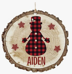 Let’s Make Memories Personalized Christmas Ornament - Perfectly Plaid - Rustic - Round - Wood - 2024 Christmas Ornament - Made in USA - Snowman Design