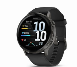Garmin Venu® 4, 45mm, Advanced Health and Fitness GPS Smartwatch, Bright and Colorful Display, Built-in Flashlight, 12 Days of Battery Life, Slate with Black Silicone Band