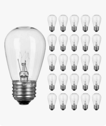 Pack of 26pcs S14 Light Bulbs for String Lights -11 Watt E26 Medium Candelabra Screw Base S14 Warm Replacement Clear Glass Bulbs for Commercial Grade Outdoor Patio Garden Vintage String Lights from SKANDA INTERNATIONAL FZ LLE