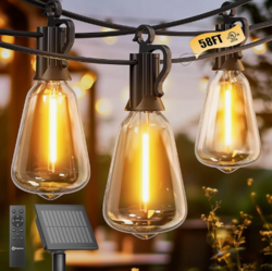 Brightown Outdoor Solar String Lights Waterproof 58FT with 25 Shatterproof ST38 LED Bulbs, 2700K Solar Lights Outdoor with Remote, Solar String Lights for Outside, Camping, Yard, Party Decor from SKANDA INTERNATIONAL FZ LLE