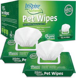 Inspire Naturals Pet Wipes for Dogs and Cats 100% Natural Plant Based with Organic Antioxidants, Dog Wipe Cleaning Deodorizing | Puppy Wipes | Dog Wipes for Paws and Butt(100ct - 2 Pack) from SKANDA INTERNATIONAL FZ LLE