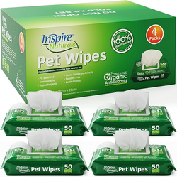 Inspire Naturals Pet Wipes for Dogs and Cats 100% Natural Plant Based with Organic Antioxidants, Dog Wipe Cleaning Deodorizing | Cat Wipes | Puppy Wipes | Dog Wipes for Paws and Butt (200ct - 4 Pack) from SKANDA INTERNATIONAL FZ LLE