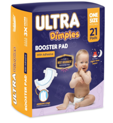 Dimples Booster Pads, Baby Diaper Doubler Inserts with Adhesive - 1 Size Fits All Diapers - Boosts Absorbency - No More leaks for Overnight, Travel, Nighttime or Anytime 21 Count from SKANDA INTERNATIONAL FZ LLE
