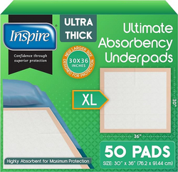 Inspire Extra Large Super Absorbent Disposable Bed Pads for Chronic Incontinence Ultra Thick and Absorbent Bed Pads Disposable Adult | Pee Pads for Adults (30" X 36" Pack of 50) from SKANDA INTERNATIONAL FZ LLE