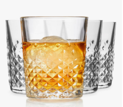Libbey Carats Double Old Fashioned Glasses, 12 Oz Faceted Whiskey Drinking Glasses, Dishwasher Safe Rocks Glass Set for Spirits, Cocktails
