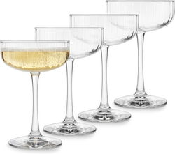Libbey Paneled Cocktail Coupe Glasses, 8.5 Oz Fine Ribbed Line Coupe Glasses Set of 4, Dishwasher Safe Cocktail Martini Glasses