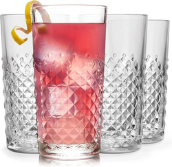 Libbey Carat Tumbler Glasses Set of 4, Faceted 14 oz Drinkware Glasses Set, Dishwasher Safe Tall Drinking Glasses for Cocktails, Soda, and More from SKANDA INTERNATIONAL FZ LLE