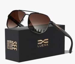LUENX Aviator Sunglasses for Men Square Polarized Polygon Shades UV400 Sun Glasses with Accessories
