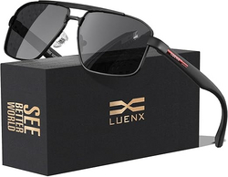 LUENX Aviator Sunglasses for Men Square Polarized Polygon Lens - UV 400 Protection