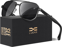 LUENX Men's Aviator Sunglasses Polarized Square Polygon Retro Shades UV 400 Protection