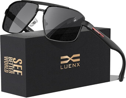LUENX Aviator Sunglasses for Men Square Polarized Polygon Lens - UV 400 Protection