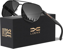LUENX Aviator Sunglasses for Men Square Polarized Polygon Shades UV400 Sun Glasses with Accessories