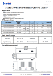 400 to 470MHz 2 Way Combiner Hybrid Coupler 2 In 1 Out Combiner