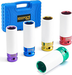 1/2" Drive 5pc Impact Lug Nut Socket Set, Metric 15-17-19-21-22 mm, Thin Wall with Colored Covers, Wheel Lug Nuts Socket with Protective Sleeve and Insert Prevent Damage to Rims from SKANDA INTERNATIONAL FZ LLE