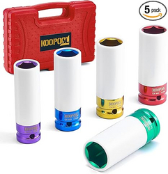 1/2" Drive 5pc Impact Lug Nut Socket Set, Metric 15-17-19-21-22 mm, Thin Wall with Colored Covers, Wheel Lug Nuts Socket with Protective Sleeve and Insert Prevent Damage to Rims (Red? from SKANDA INTERNATIONAL FZ LLE