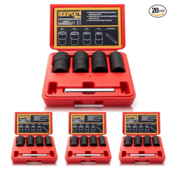 Twist Socket Set 5 Pcs Lug Nut Remover, Bolt Nut Extractor Set, Metric 17-22mm Wheel Lock Removal Kit with Drift Punch Nut Removal Bar (Pack of 4) from SKANDA INTERNATIONAL FZ LLE
