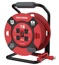 CRAFTSMAN 75 Ft Retractable Extension Cord Reel with 4 Outlets, On/Off Switch, Light Indicator & Heavy-Duty 14AWG SJTW Cable, CSA Certified Outdoor Cord Reel from SKANDA INTERNATIONAL FZ LLE