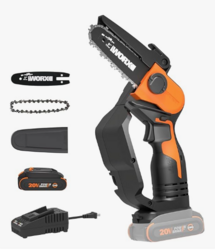 Worx 20V 5" Mini Cordless Chainsaw, 3.9 lbs, 22 ft/s Chain Speed, Power Share Battery, Upper & Hand Guard WG324 - Battery & Charger Included from SKANDA INTERNATIONAL FZ LLE